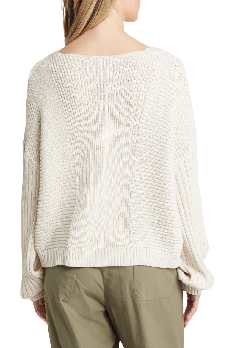 Feel the Breeze Mix Stitch Cotton V-Neck Sweater, Alternate, color, WHITE SAND
