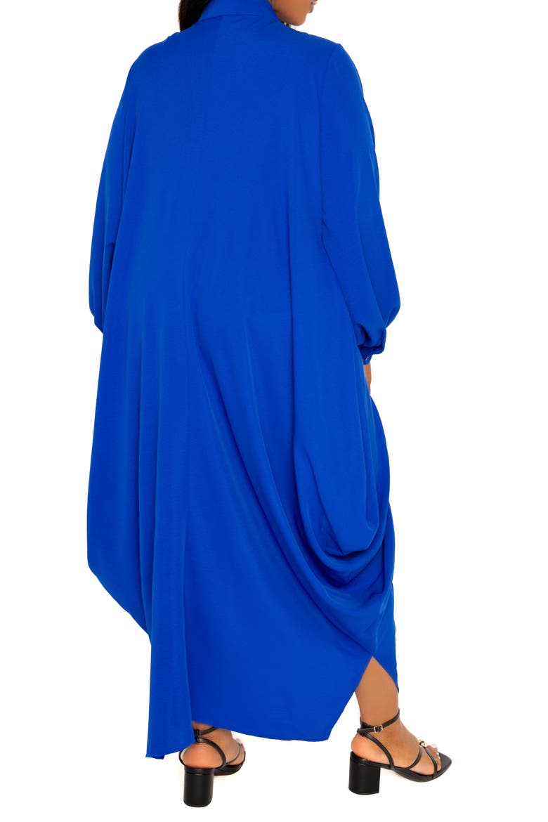 Solid & Print Long Sleeve Asymmetric Maxi Shirtdress, Alternate, color, BLUE MULTI