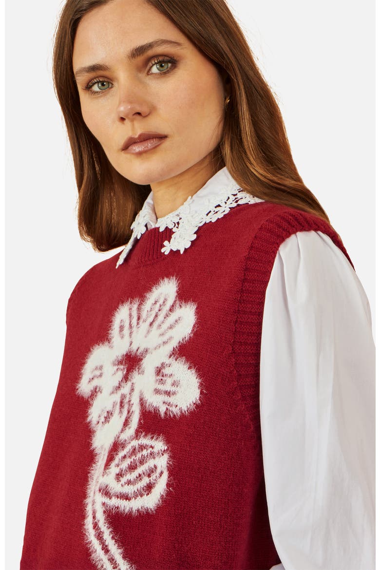 Knitted Flower Sleeveless Sweater Vest, Alternate, color, Burgundy