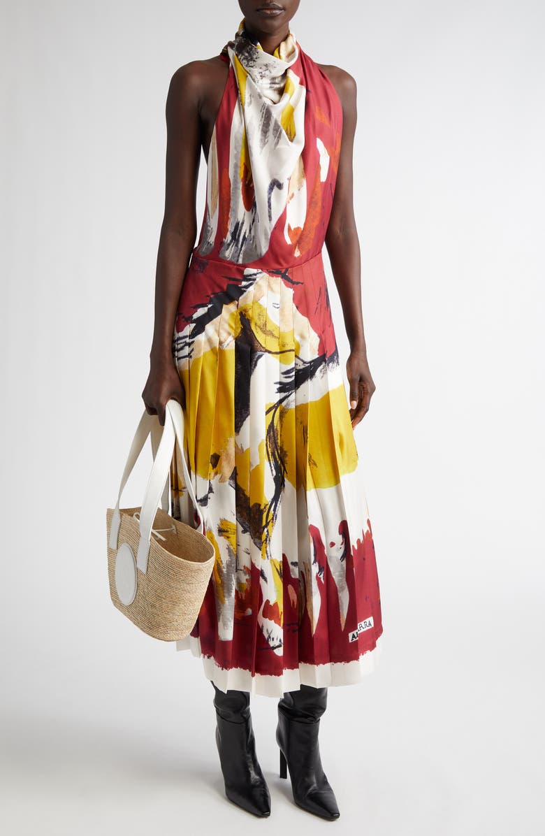 Altuzarra Carole Print Pleated Silk Halter Dress, Main, color, 