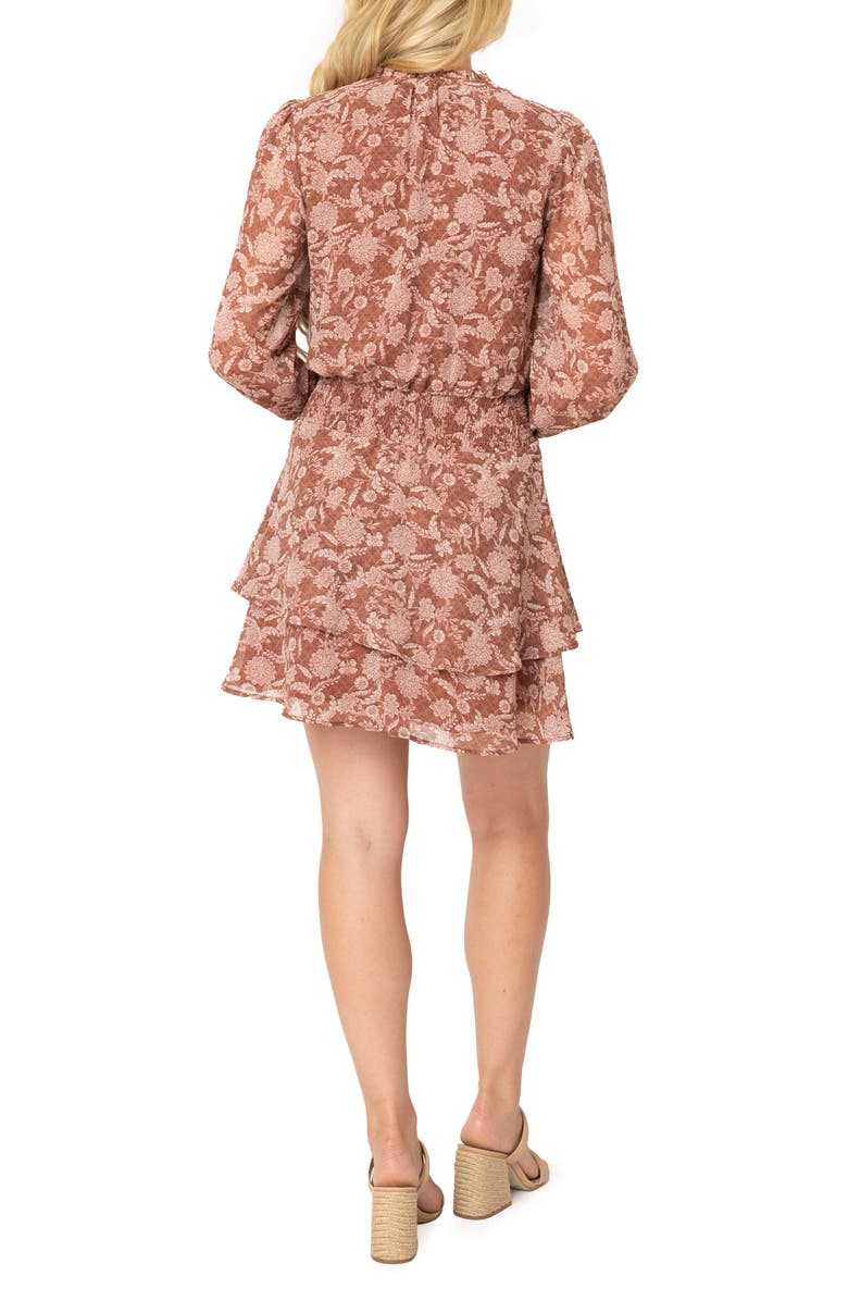 GIBSONLOOK Floral Long Sleeve Smock Waist Minidress, Alternate, color, Brgndy Flrl Prt