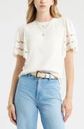 Treasure & Bond Flutter Sleeve Eyelet Top