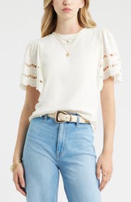 Treasure & Bond Flutter Sleeve Eyelet Top
