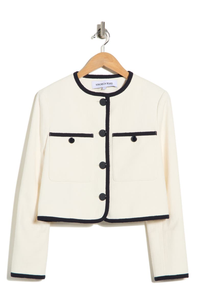 Beale Contrast Detail Cotton Blend Tweed Jacket, Alternate, color, DOVE
