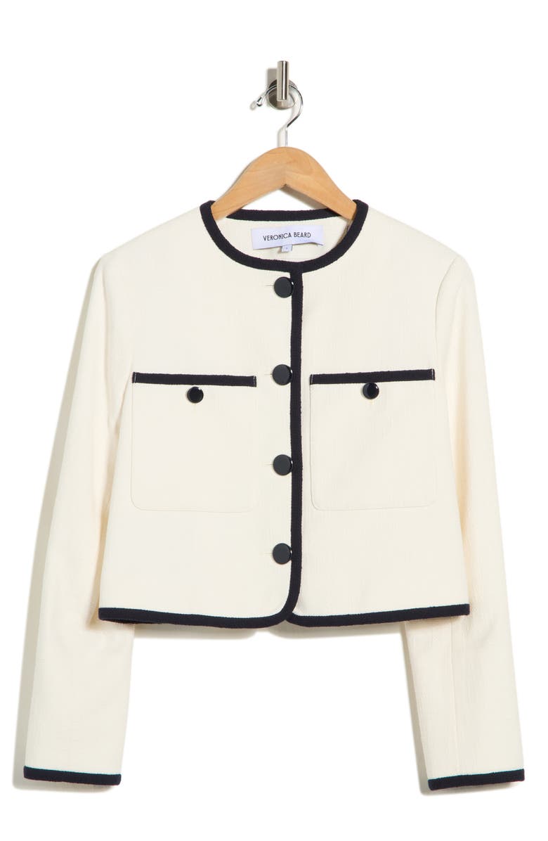 Veronica Beard Beale Contrast Detail Cotton Blend Tweed Jacket, Main, color, 