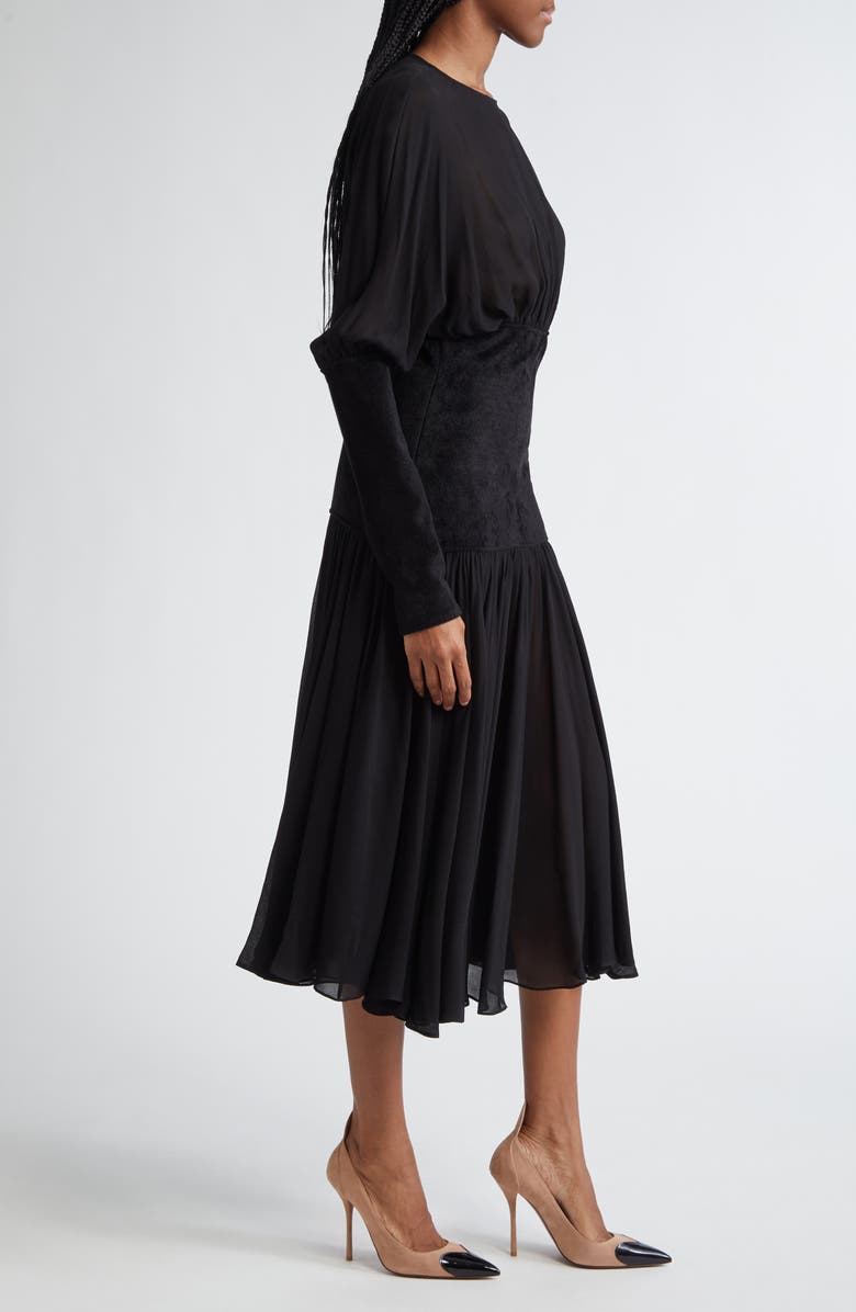 Alaïa Knit Band Chiffon Midi Dress, Alternate, color, Noir Alaia