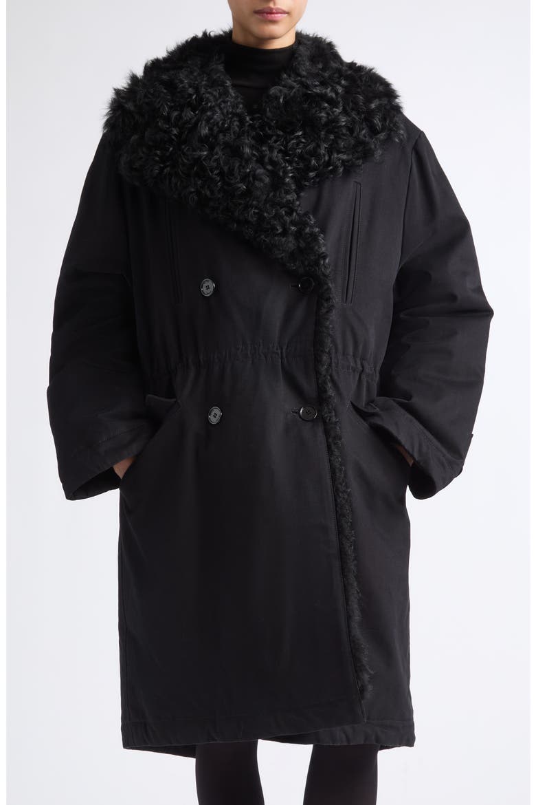Genuine Shearling Lined Cotton Coat, Main, color, WASHED BLACK