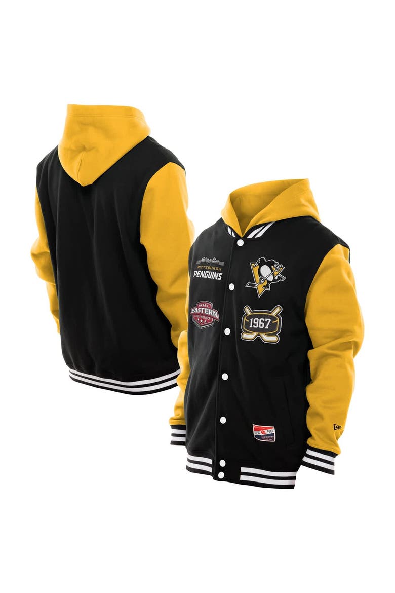Men's New Era Black/Gold Pittsburgh Penguins Full-Snap Fleece Hoodie Jacket, Main, color, Black