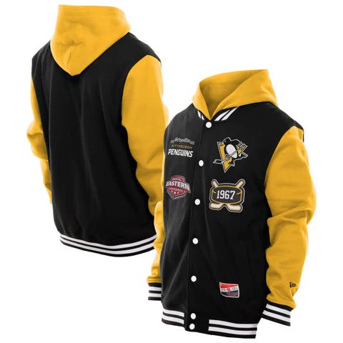 Men's New Era Black/Gold Pittsburgh Penguins Full-Snap Fleece Hoodie Jacket