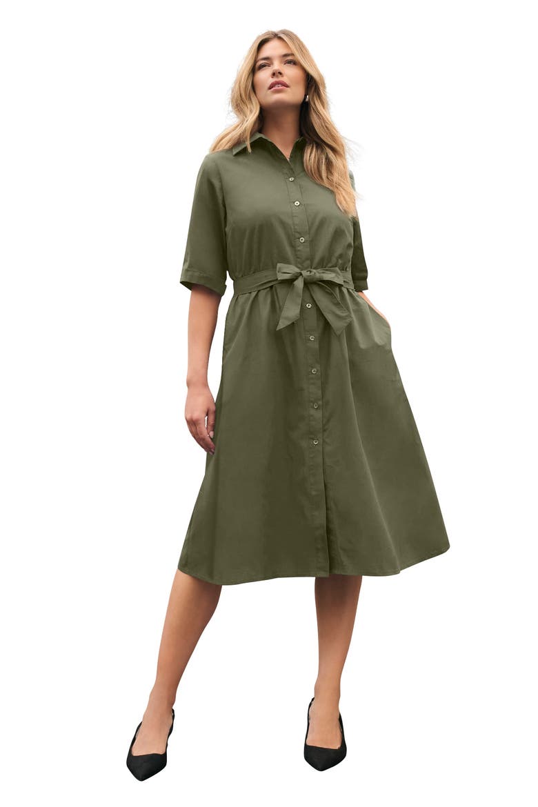 Soft Denim Shirtdress (plus), Main, color, DARK OLIVE GREEN
