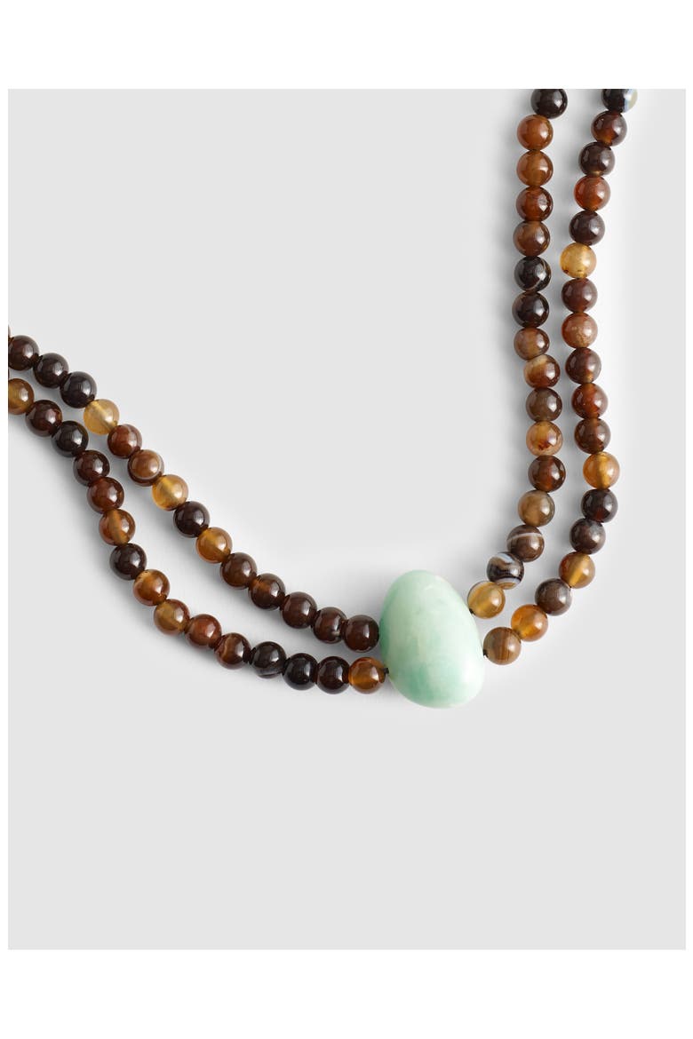 Semiprecious Stone Beaded Double Necklace, Alternate, color, BROWN/ ANTIQUE GOLD