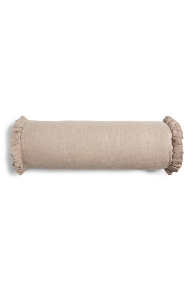 Round Linen Bolster Pillow, Main, color, TAN THREAD