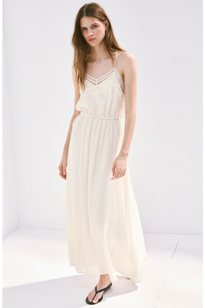 Crinkled Sleeveless Dress with Openwork Embroidery, Alternate, color, ECRU