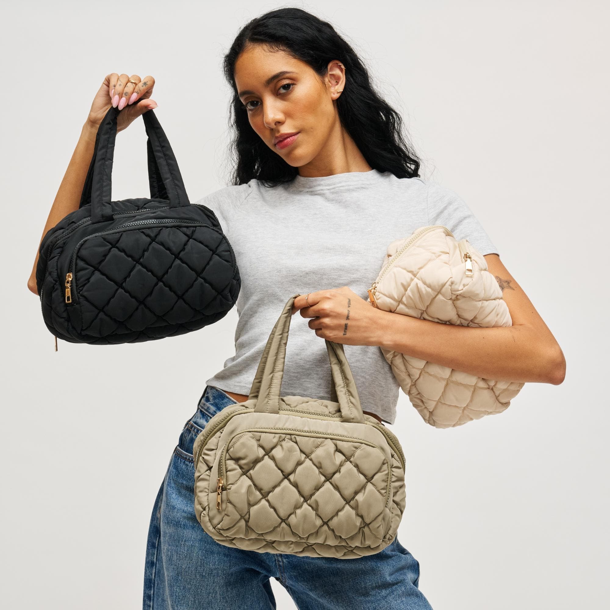 URBAN EXPRESSIONS HANDBAGS Zip Me Pretty - Quilted Puffer Travel Organizer, Alternate, color, Black
