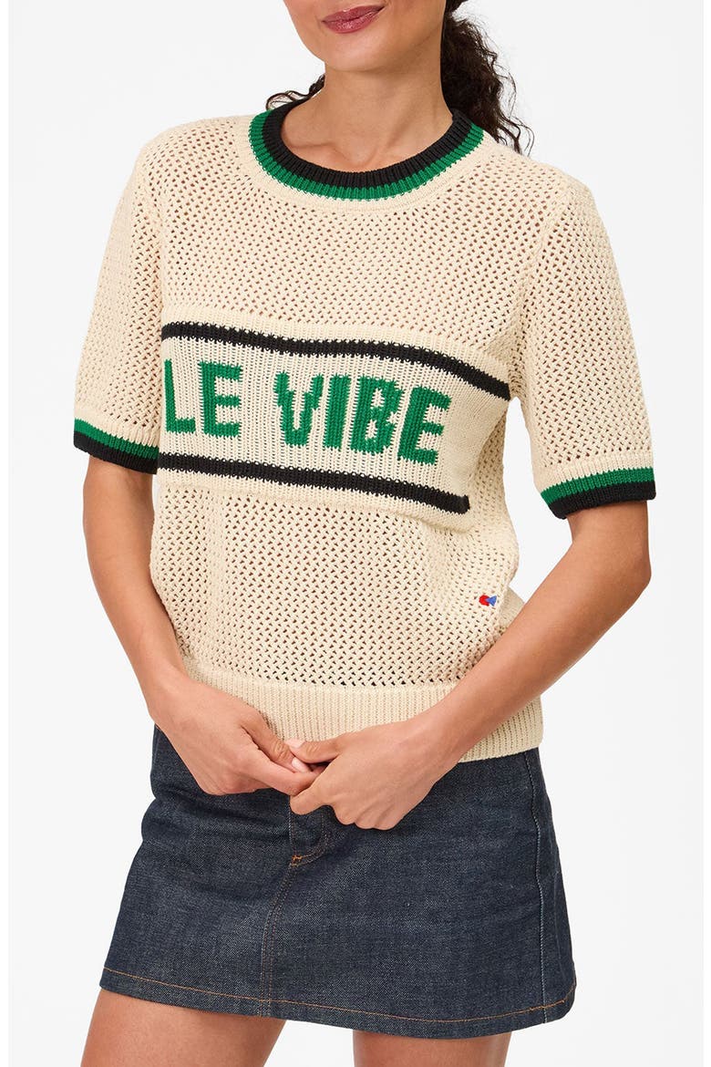 Le Vibe Cotton Knit T-Shirt, Main, color, CREAM/ GREEN