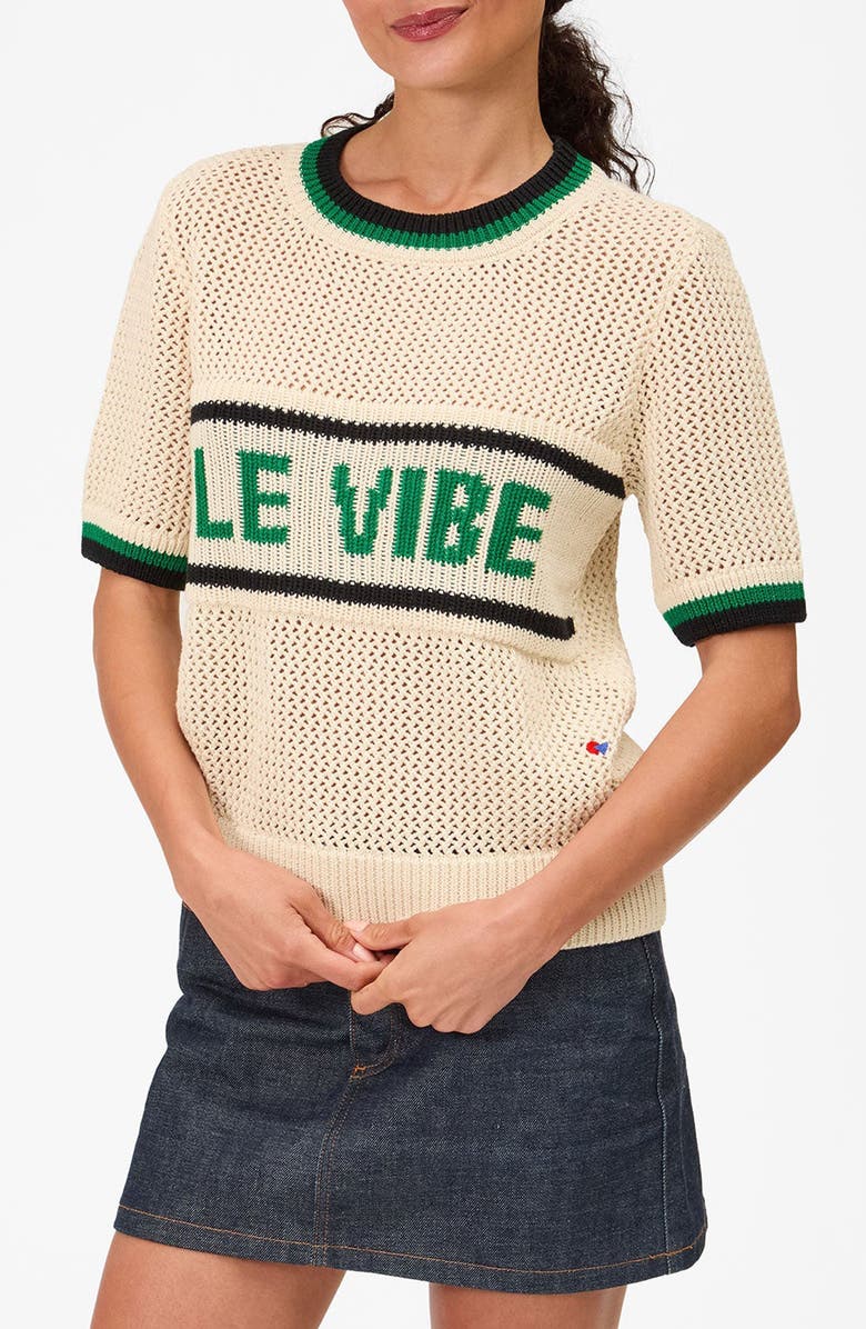 Clare V. Le Vibe Cotton Knit T-Shirt, Main, color, Cream/ Green