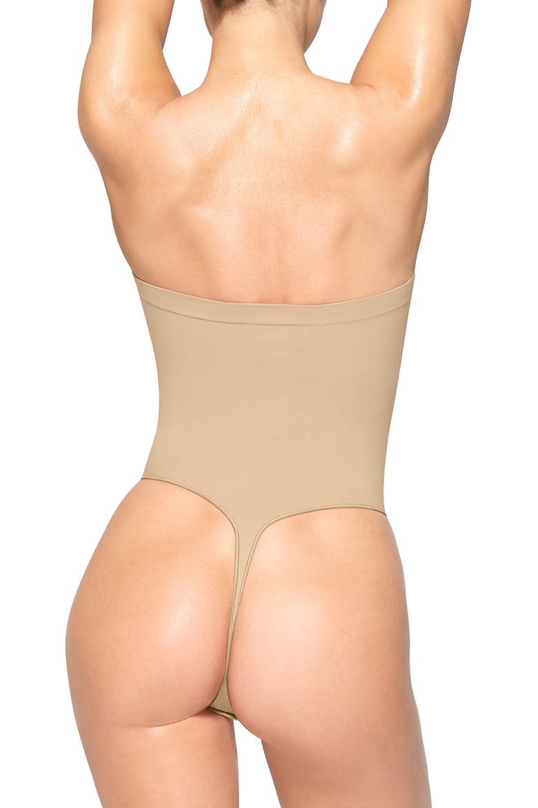 Seamless Sculpt Strapless Bodysuit, Alternate, color, CLAY