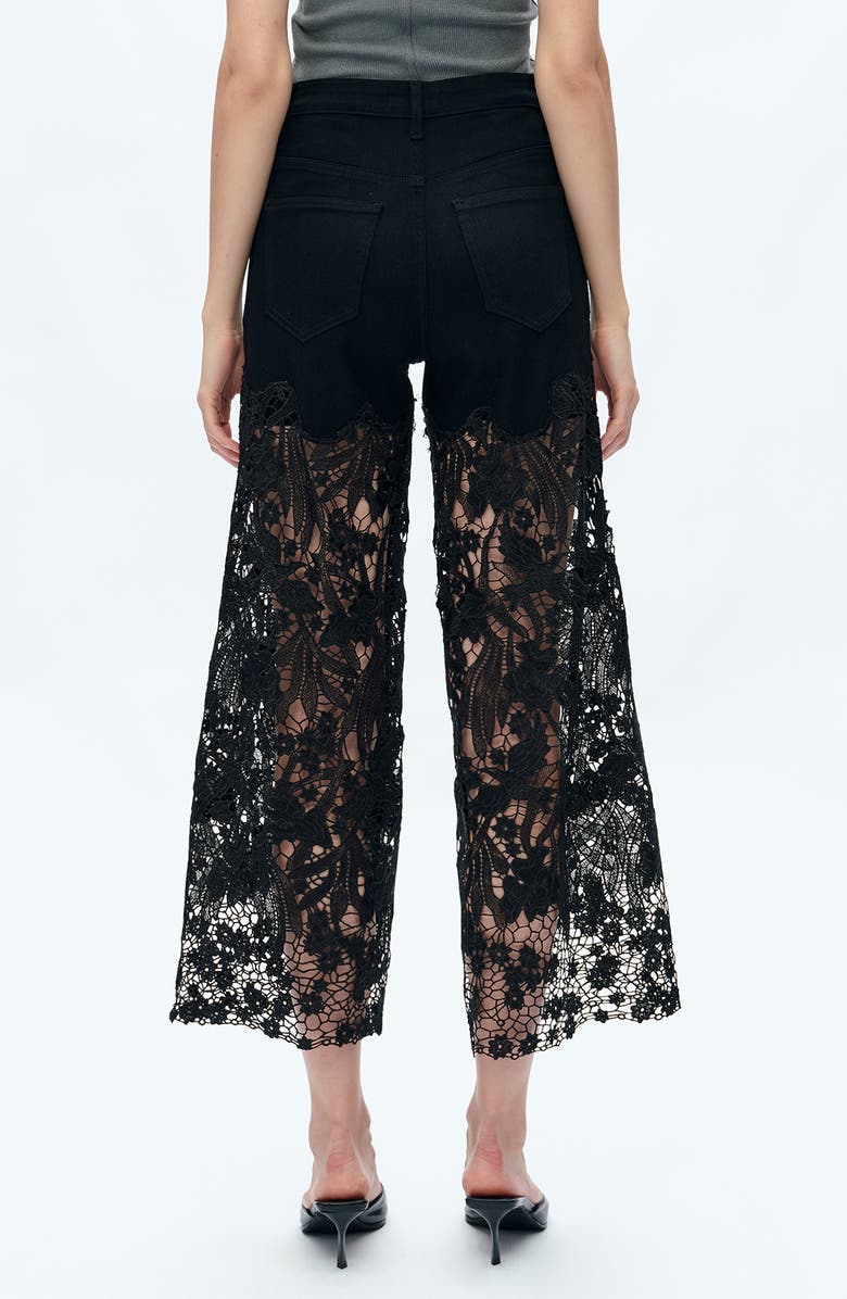 Bayeas High Waist Crystal Embellished Lace Wide Leg Jeans, Alternate, color, Black