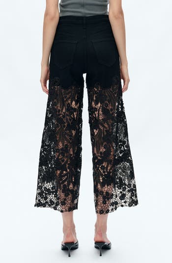 High Waist Crystal Embellished Lace Leg Jeans