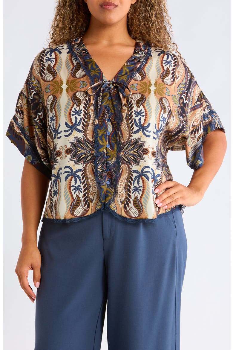 Roll Cuff Drop Shoulder Top, Main, color, STORMY BLUE/ ECRU MULTI