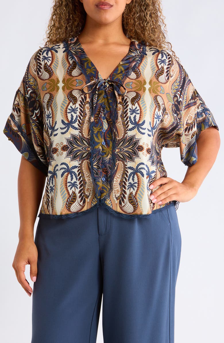 Wit & Wisdom Roll Cuff Dolman Sleeve Top, Main, color, Stormy Blue/ Ecru Multi
