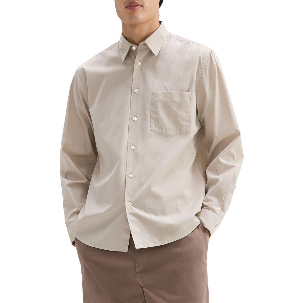 Theory Weekend Solid Cotton Button-up Shirt In Earl Grey