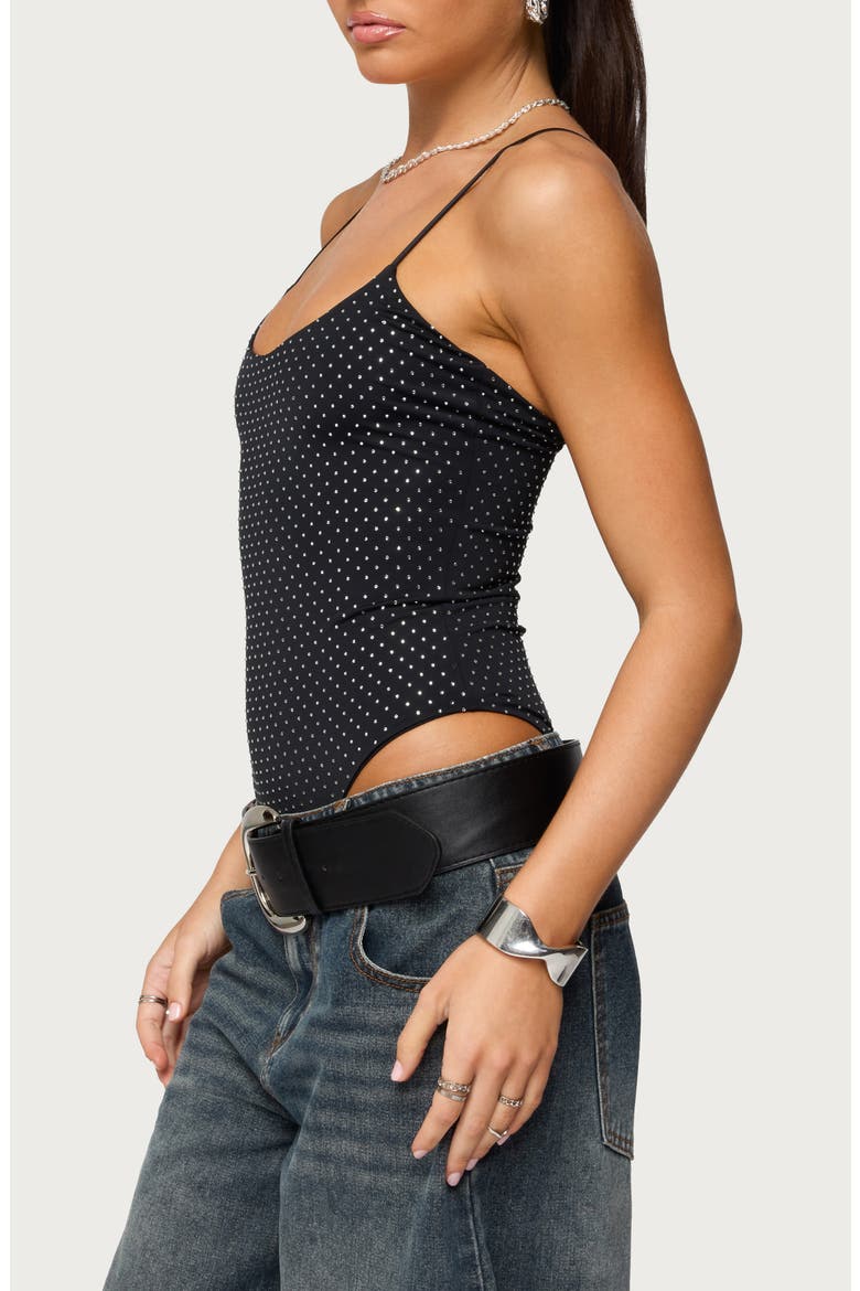 Georgey Rhinestone Bodysuit, Alternate, color, BLACK