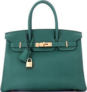 Pre-Owned Hermes Birkin Handbag Green Togo with Gold Hardware 30