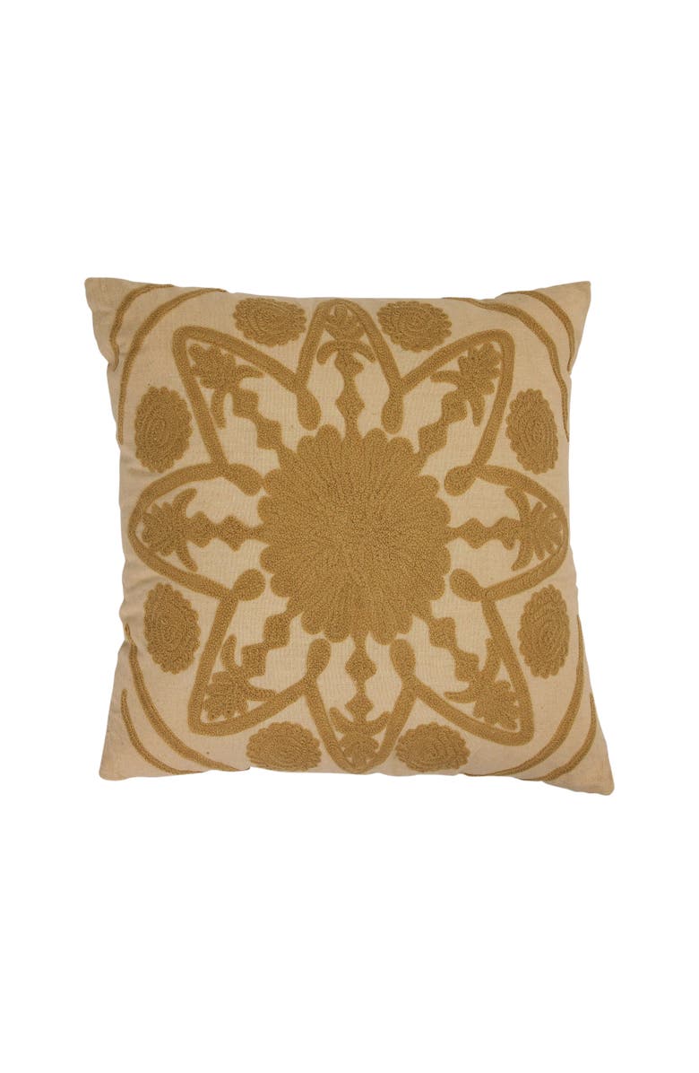 Storied Home Cotton Pillow with Embroidery, Main, color, Tan