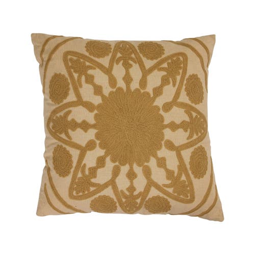 Storied Home Cotton Pillow With Embroidery In Brown