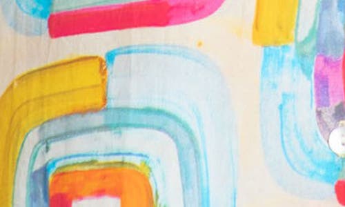 Apny Oversize Feather Print Button-up Shirt In Yellow Multi