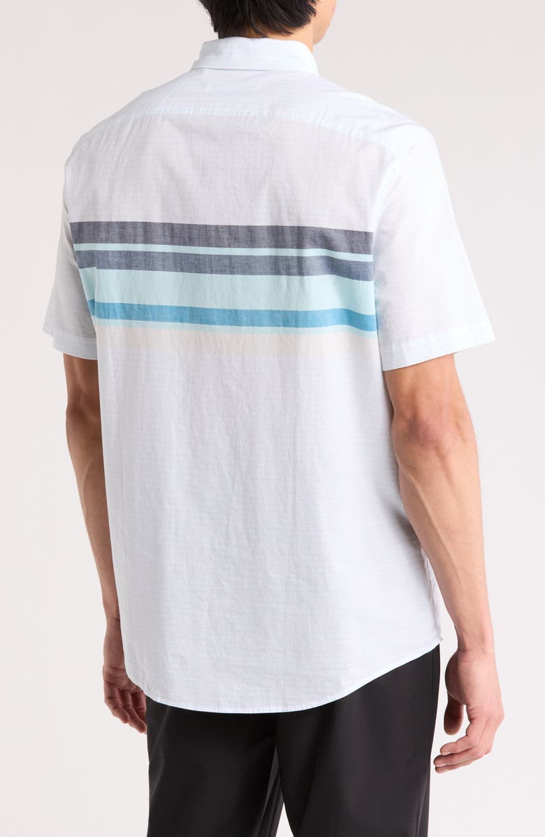 Original Penguin Lawn Chest Stripe Short Cotton Sleeve Button-Up Shirt, Alternate, color, Bright White