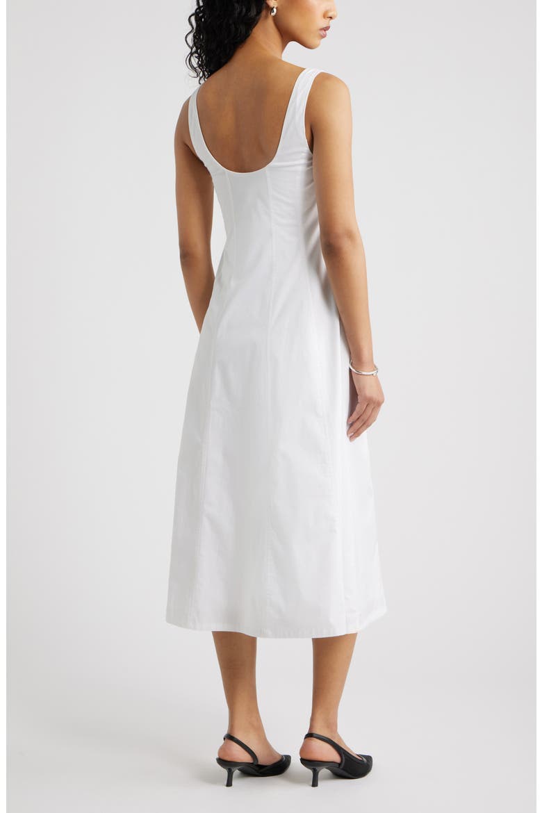 Seamed Strech Cotton Poplin Midi Dress, Alternate, color, WHITE