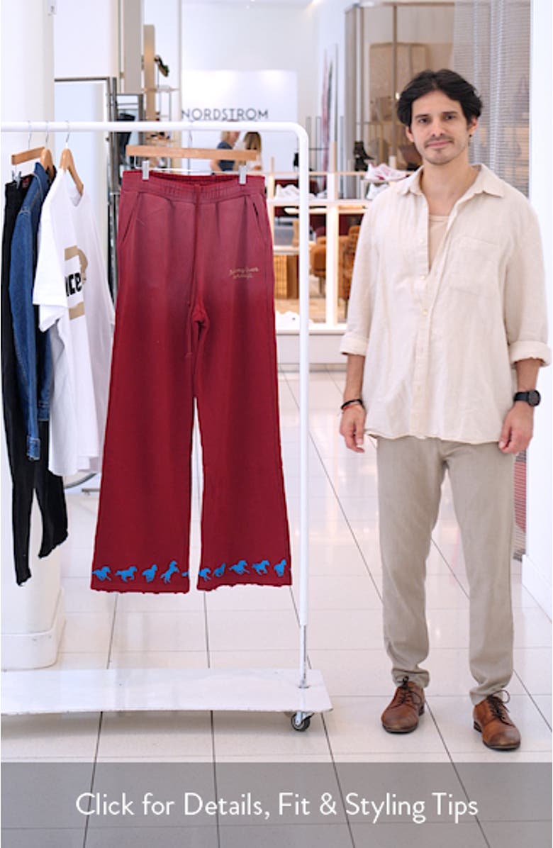 Running Horse Wide Leg Cotton Fleece Sweatpants, sales video thumbnail