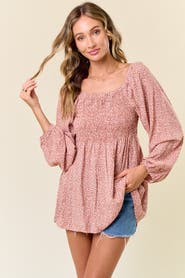 PinkBlush Printed Smocked Tunic Top