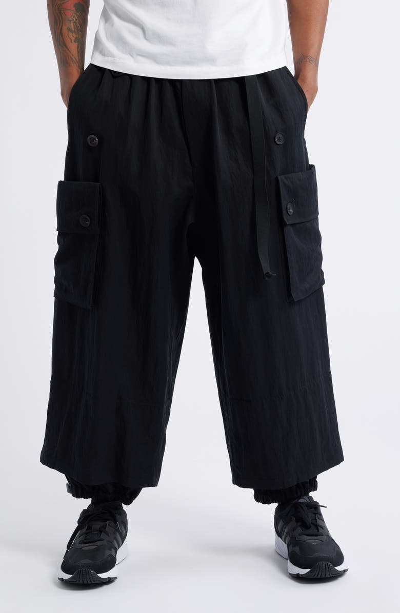 Y-3 Belted Washed Twill Cargo Pants, Main, color, 