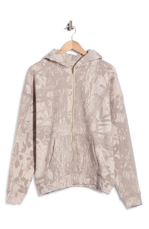 Tonal Leaves Zip Hoodie