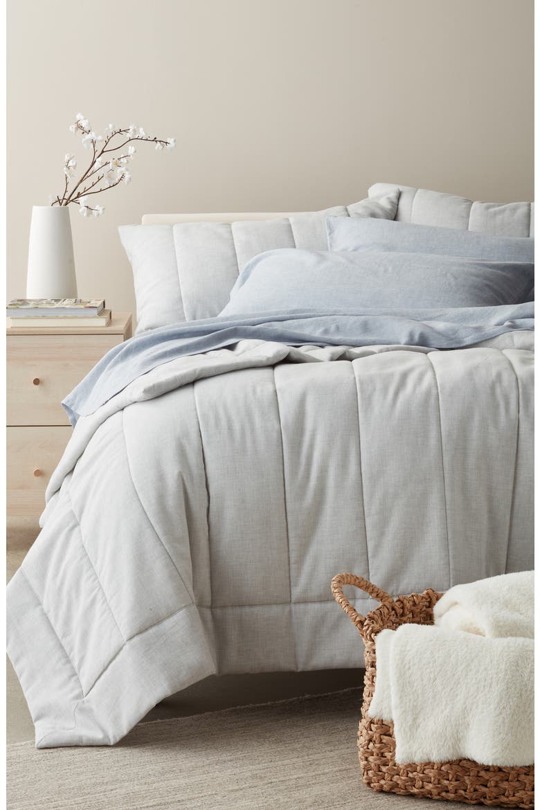 Organic Cotton Mélange Quilted Comforter & Shams Set, Alternate, color, GREY VAPOR MULTI
