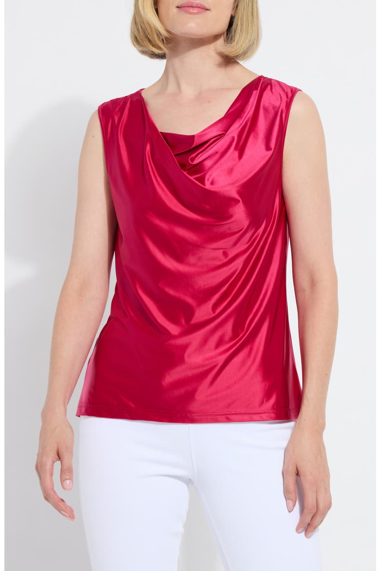 Freida Draped Sleeveless Satin Top, Main, color, CHERRY