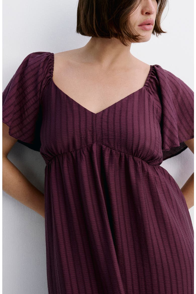 Textured Gathered Empire Waist Dress, Alternate, color, MAROON