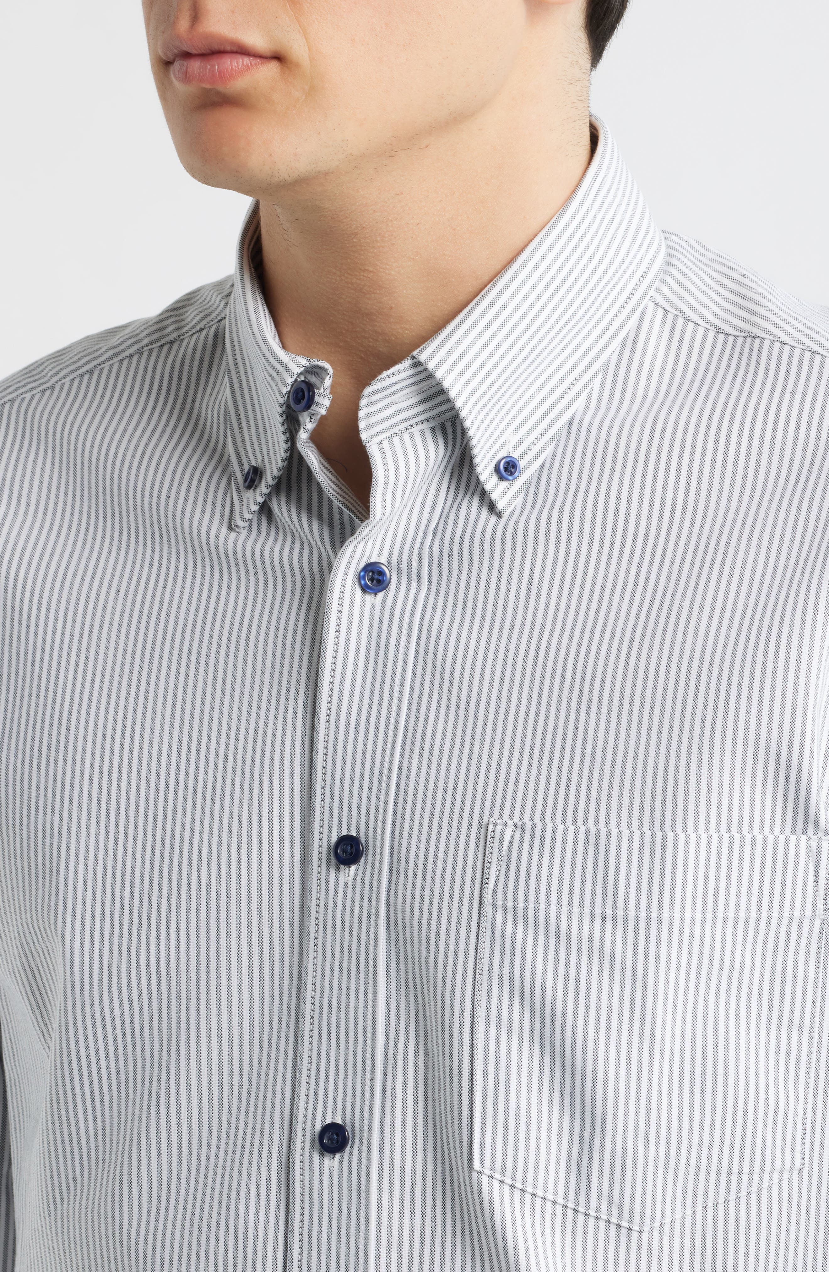 Regular Fit Pinstripe Cotton Button-Down Oxford Shirt - image 2