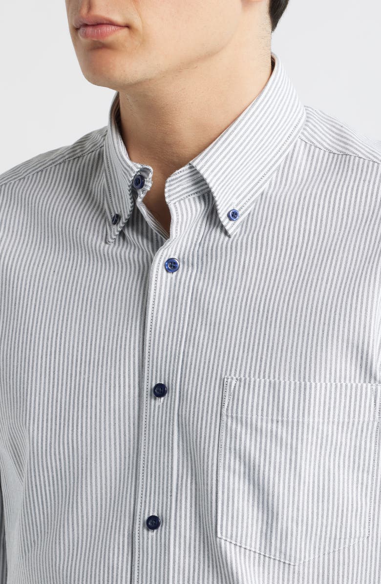 EAGLE Regular Fit Pinstripe Cotton Button-Down Oxford Shirt, Alternate, color, Black