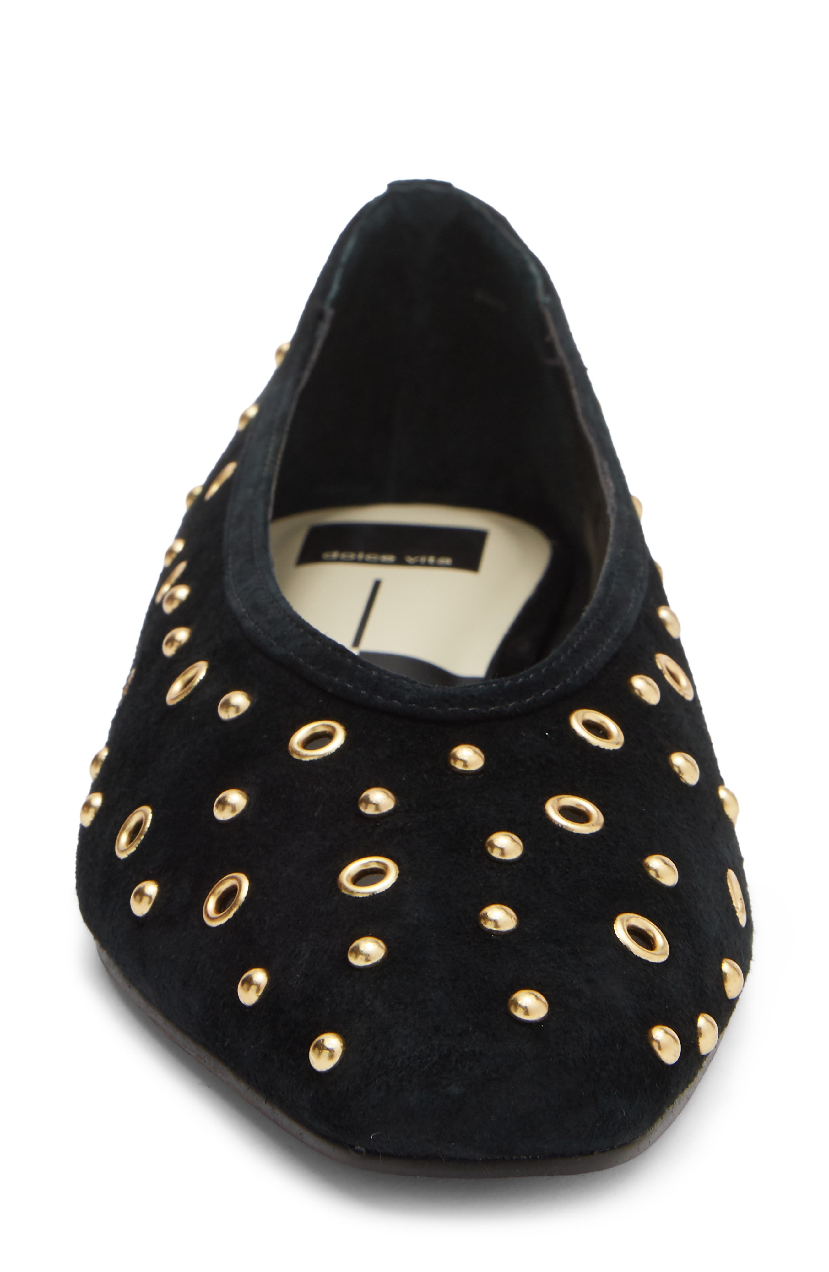 Caret Stud Leather Ballet Flat, Alternate, color, ONYX SUEDE