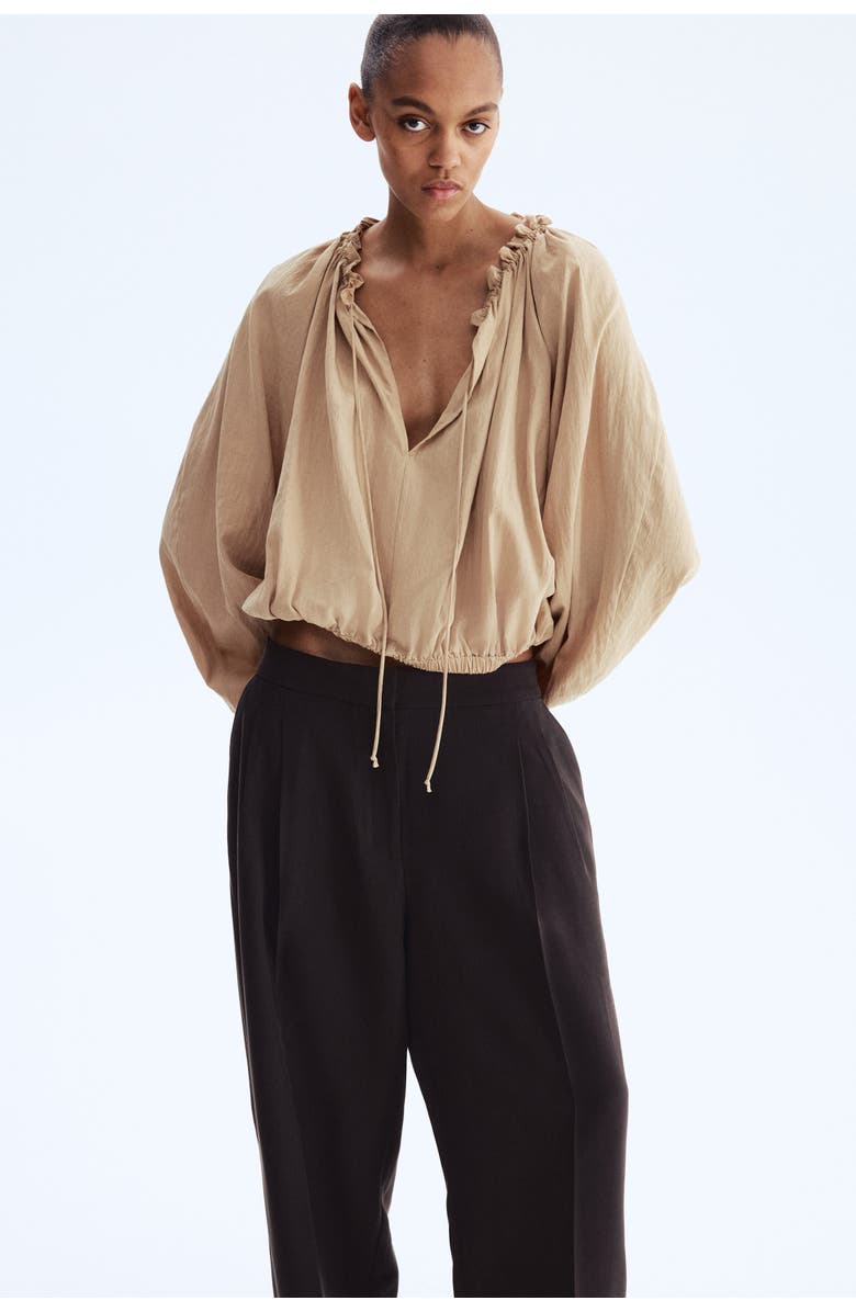 H&M Barrel-leg Twill Trousers, Alternate, color, 