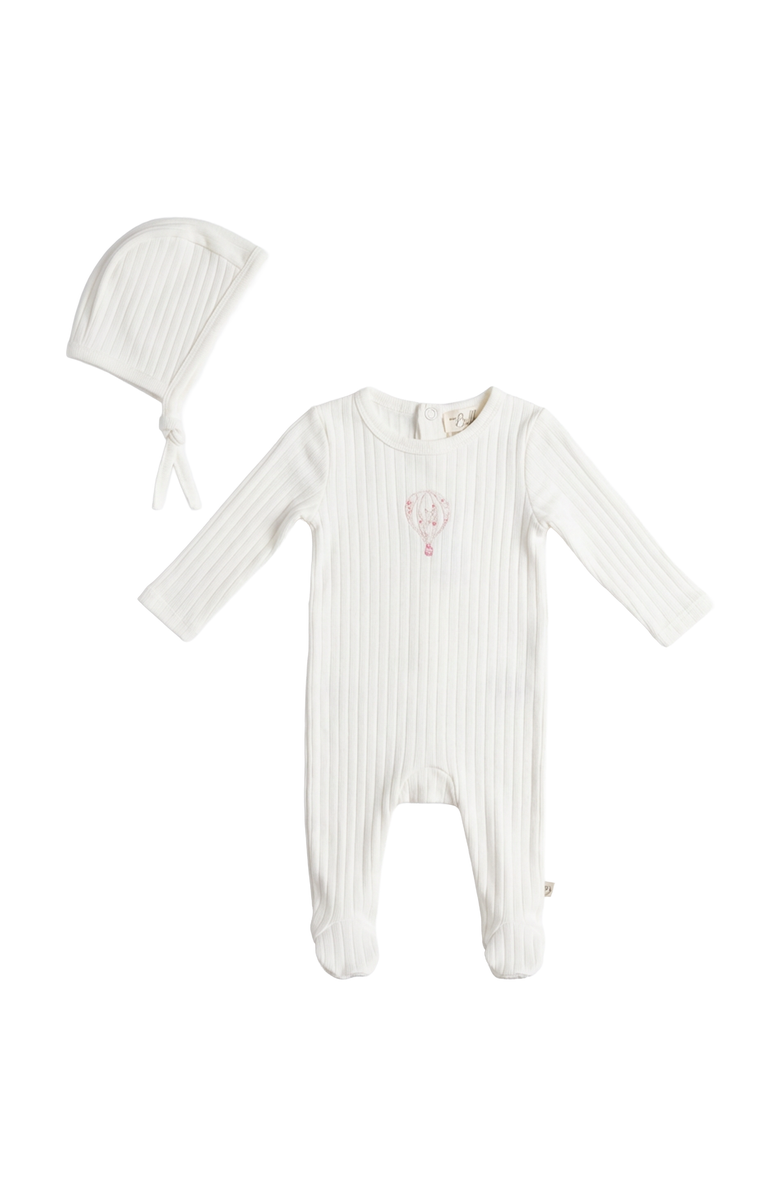 Bebe Bella Girl Hot Air Balloon Pointelle Romper with Matching Bonnet, Main, color, Ivory/Red Floral