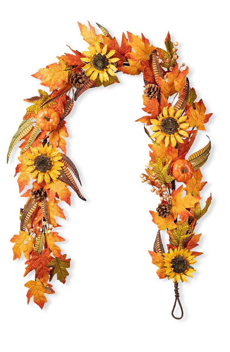 Glitzhome 6ft Fall Maple Leaf and Sunflower Garland, Main, color, 