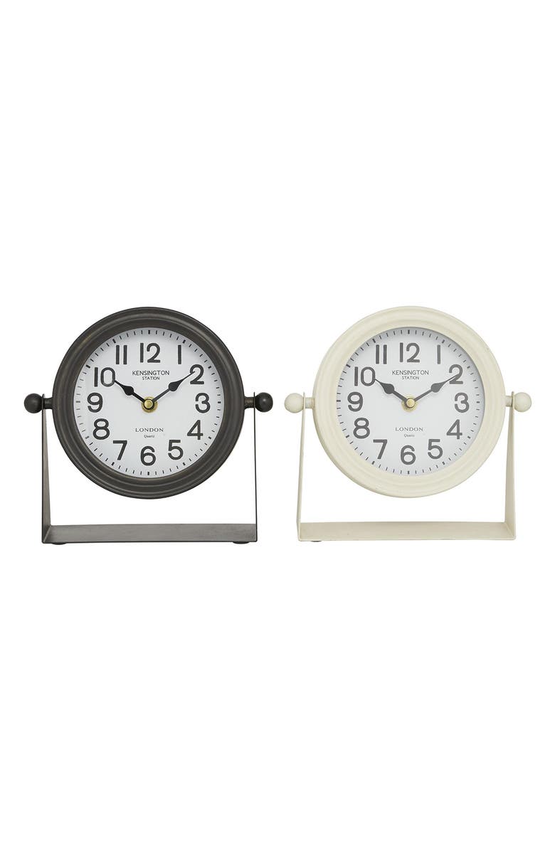 VIVIAN LUNE HOME Set of 2 Multicolored Metal Clocks, Main, color, Black/ White Assorted