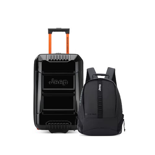 Jeep Hardside Expandable 21" Carry-on Luggage With Two Wheels [jh003b] & Laptop Travel Backpack [js0 In Black