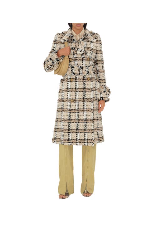 Burberry Check Bouclé Coat In String/fossil