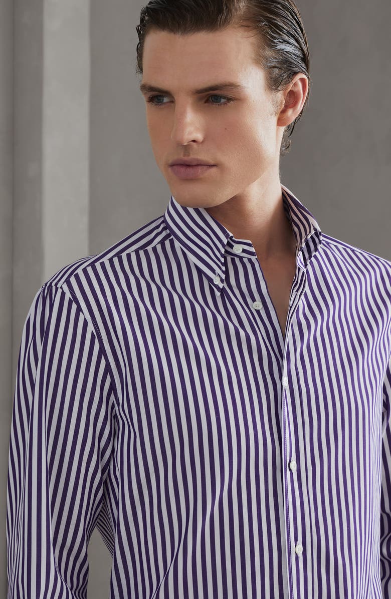 Brunello Cucinelli Striped poplin shirt, Alternate, color, 
